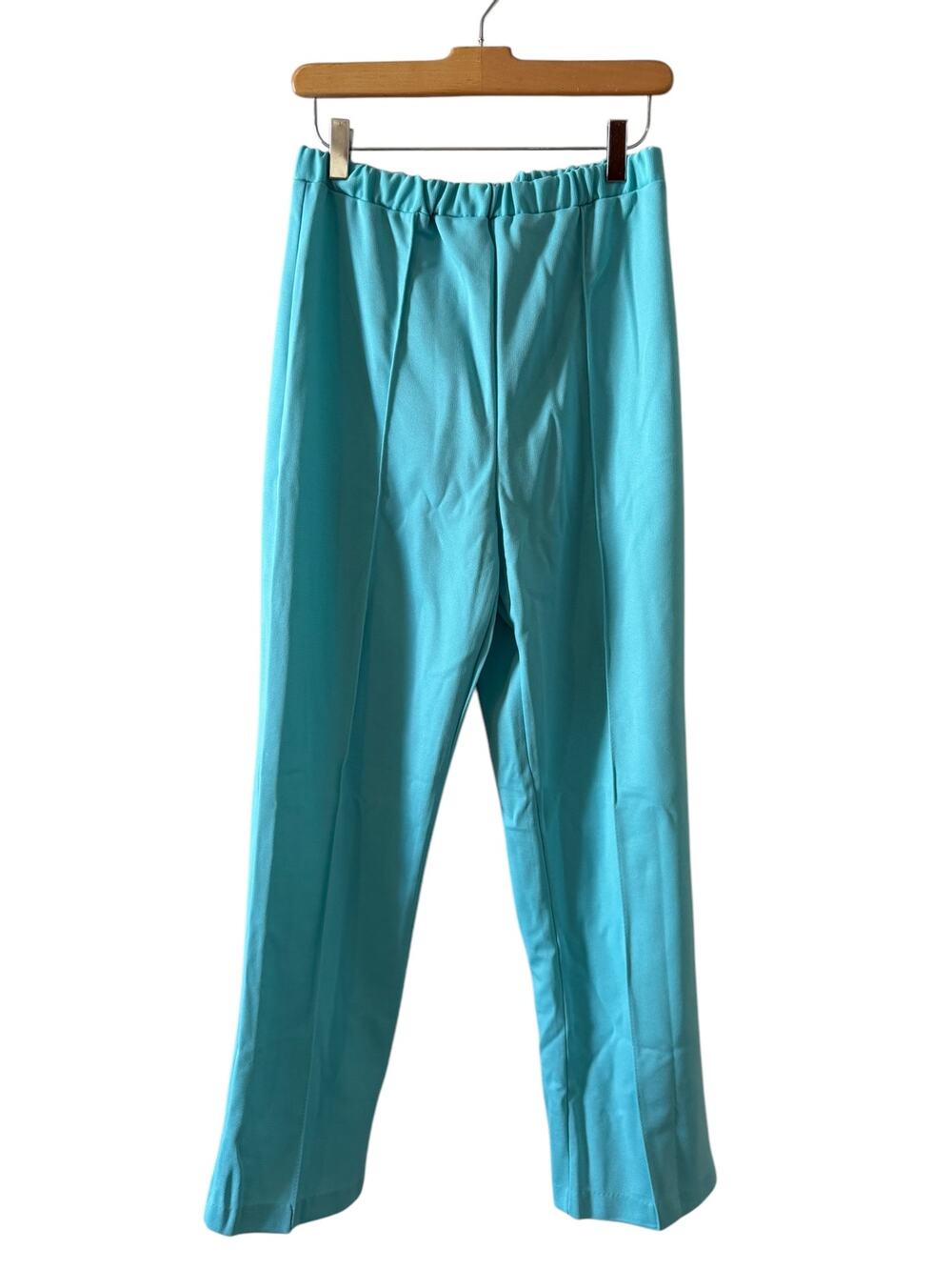 Vintage 70s Polyester super high waisted Pants Turquoise Blue